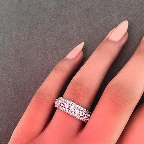 Eternity Round Cut Triple-Row Wedding Band In Sterling Silver Shineofdiamond