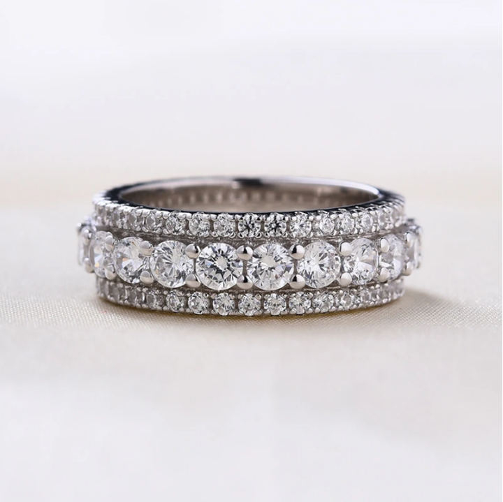 Eternity Round Cut Triple-Row Wedding Band In Sterling Silver Shineofdiamond