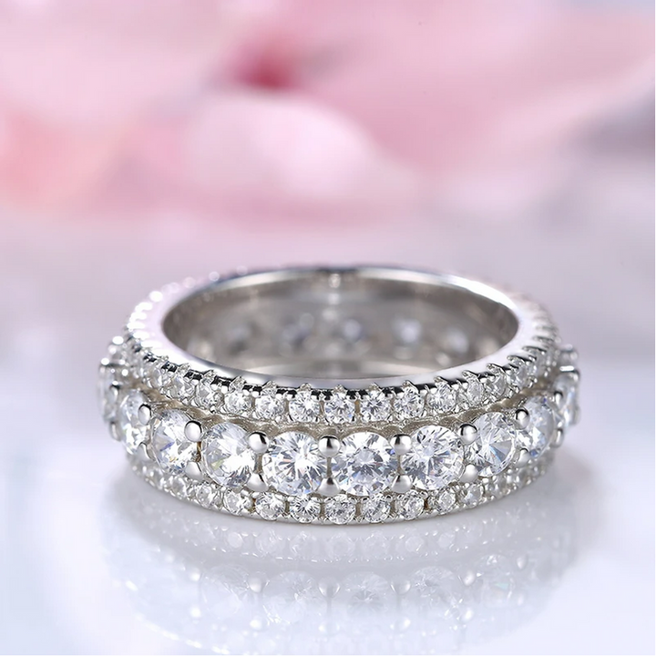 Eternity Round Cut Triple-Row Wedding Band In Sterling Silver Shineofdiamond