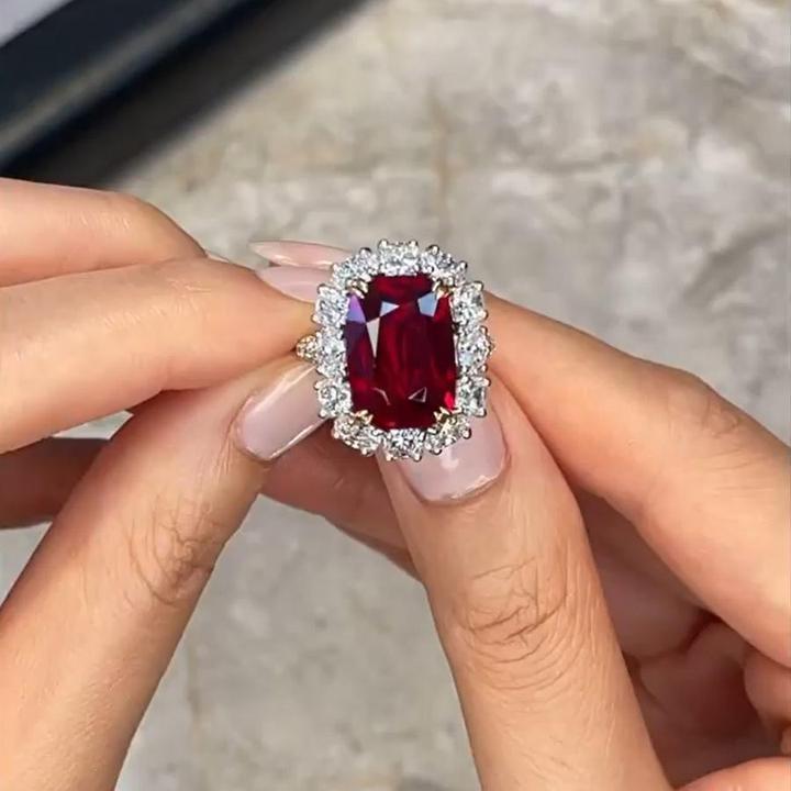 Sparkling Halo Ruby Cushion Cut Party & Engagement Ring Shineofdiamond