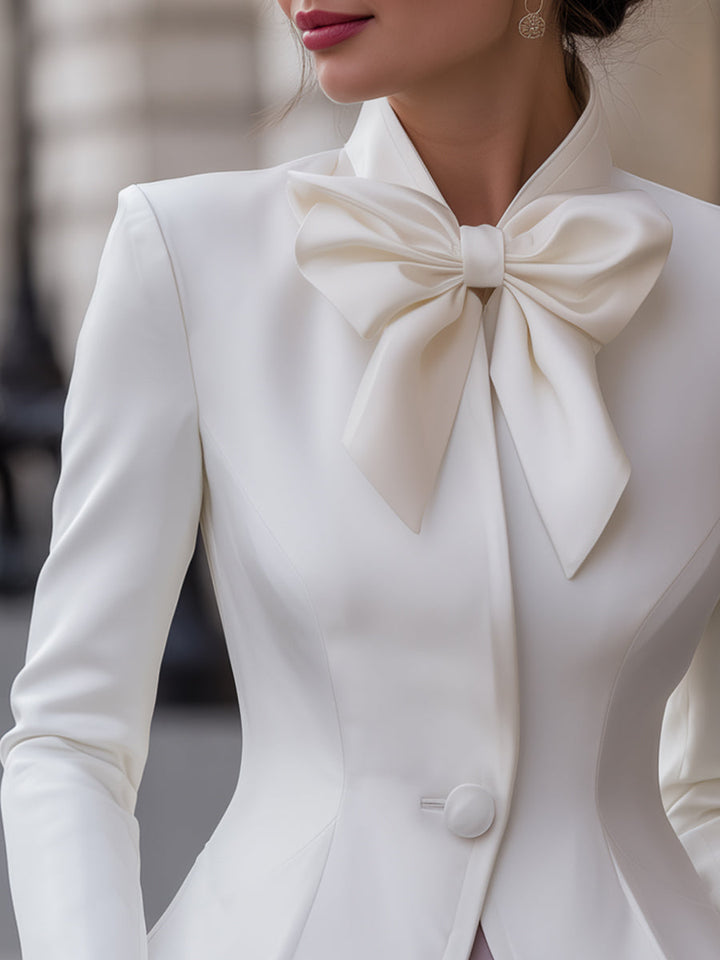 Elegant Long Sleeve Bow-Tie Peplum Blazer MLZ