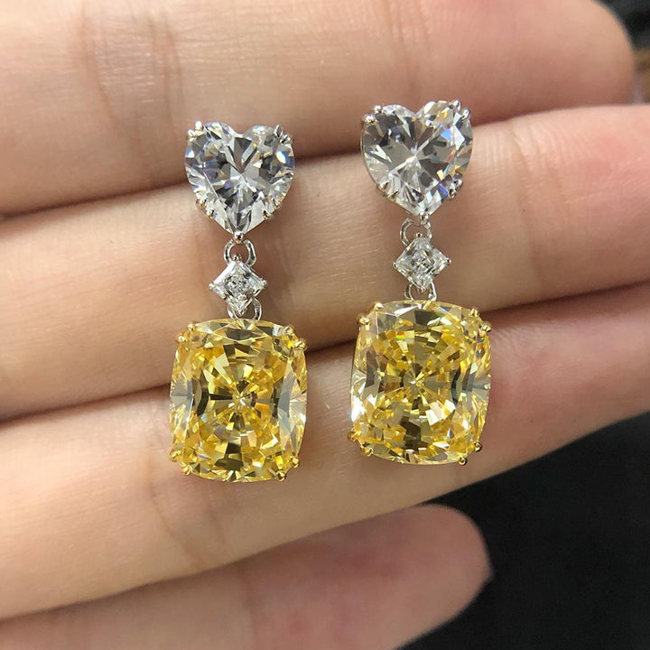 Fancy Yellow Cushion Cut Drop Earrings Shineofdiamond