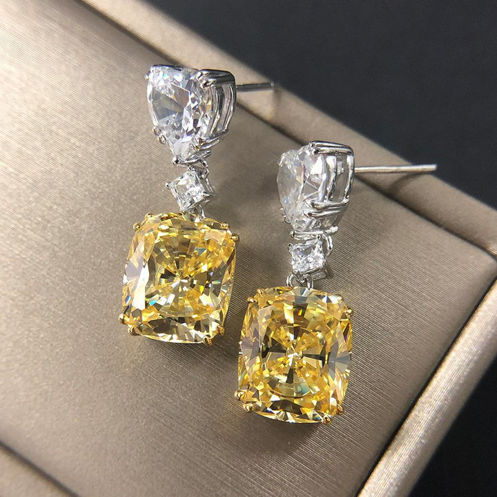 Fancy Yellow Cushion Cut Drop Earrings Shineofdiamond