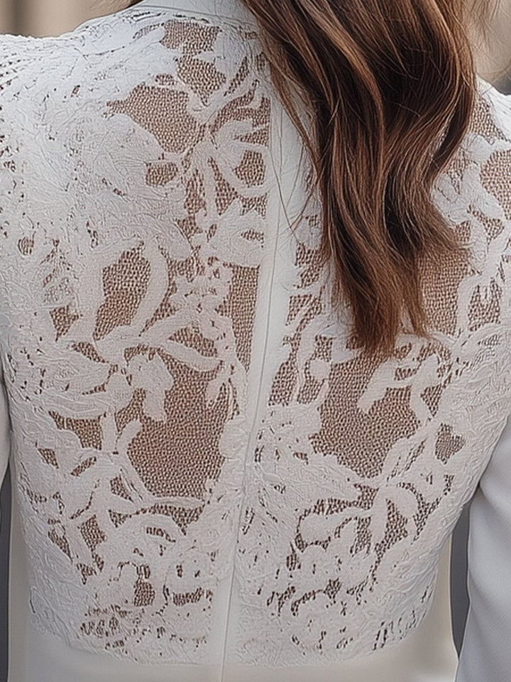 Elegant White Lace-Backed Blazer with Structured Silhouette HWT