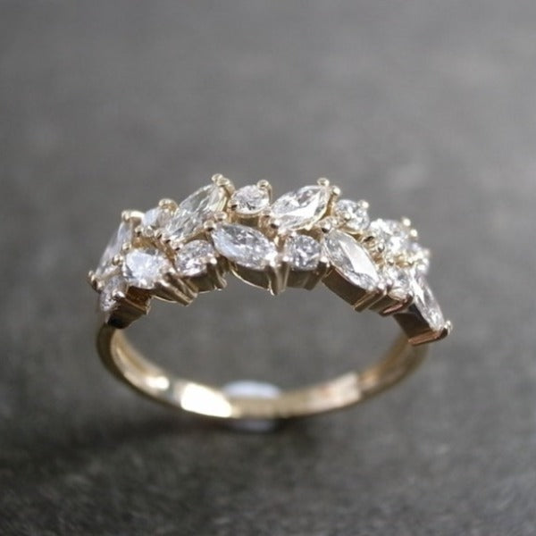 Leaf Inspired Marquise Cut Half Wedding Band in Sterling Silver Shineofdiamond