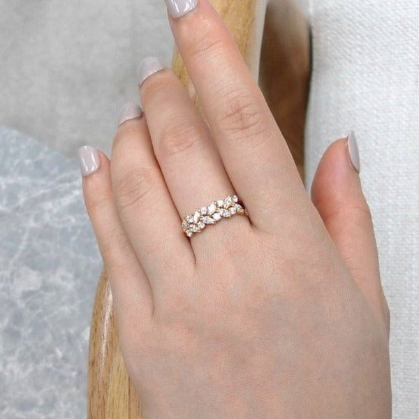 Leaf Inspired Marquise Cut Half Wedding Band in Sterling Silver Shineofdiamond