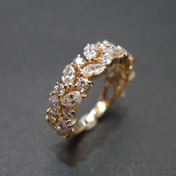 Leaf Inspired Marquise Cut Half Wedding Band in Sterling Silver Shineofdiamond