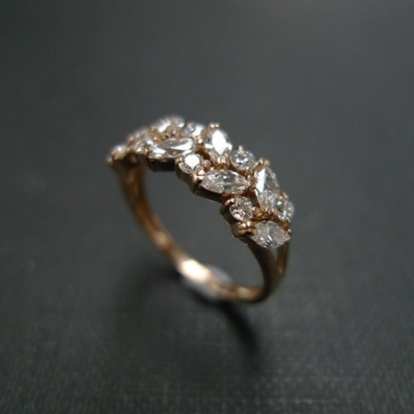 Leaf Inspired Marquise Cut Half Wedding Band in Sterling Silver Shineofdiamond